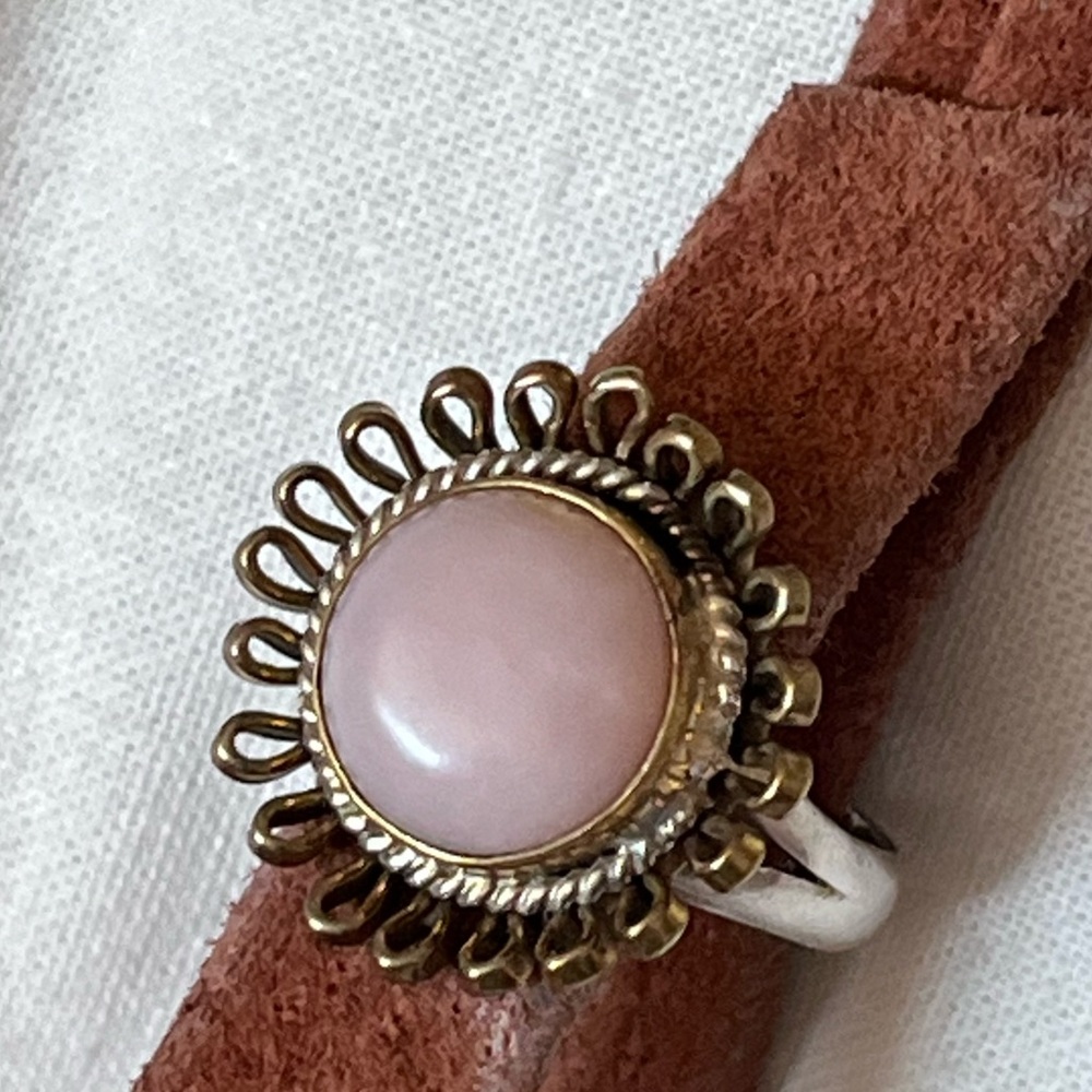 ✨Pink  Daisy Ring Opal Gold Flower Gift 925  7.5 Ring Sterling Silver